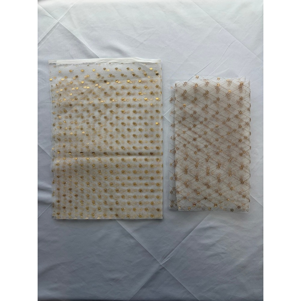 Fabric Remnants White Gold Good Metallic Mesh Floral Embroidery DIY Cottagecore